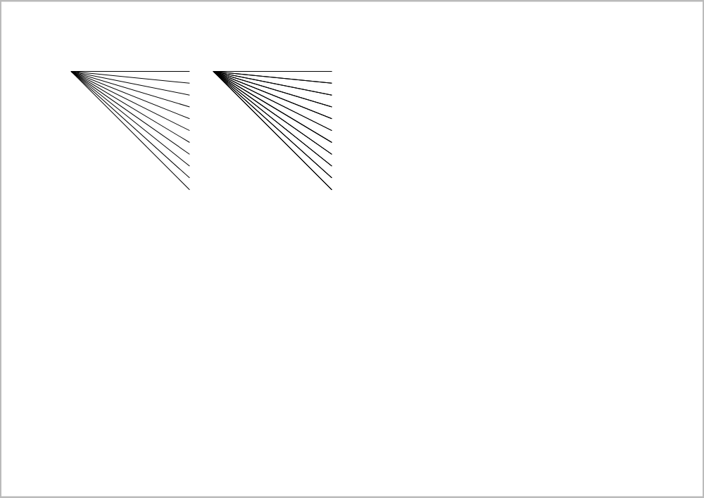 Two fans of eleven lines each, starting in one point