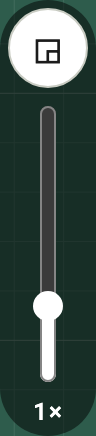 Board tools: the corner button for the title block above the vertical zoom slider at 1x