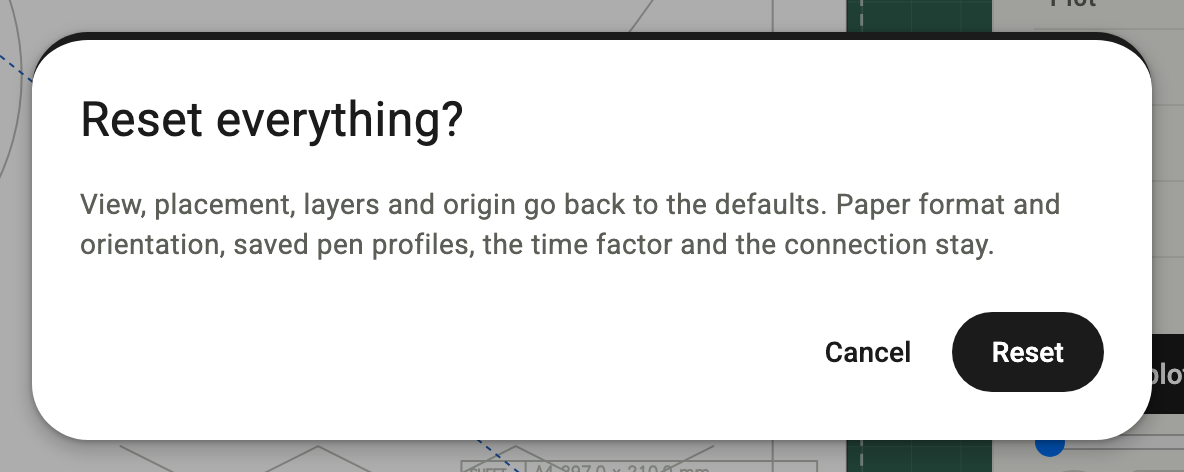 Dialog Reset everything? with the buttons Cancel and Reset